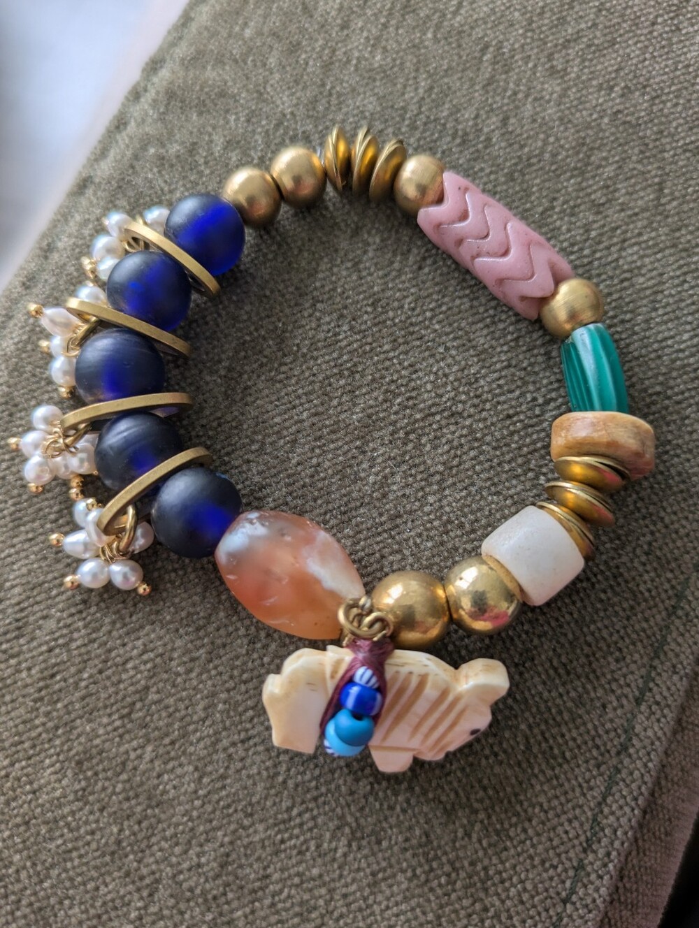 Meredith Waterstraat Beaded Charm Bracelet - Blue, Gold & Pink, SOLD OUT